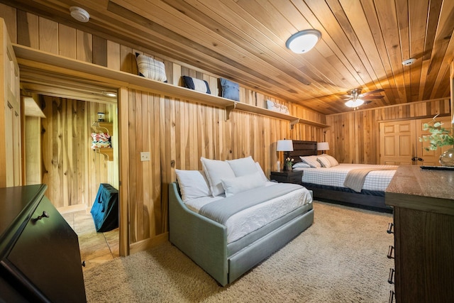 18156 Thompson Ridge Rd, Laurelville, OH 43135 - bedroom with wooden ceiling, wooden walls, and carpet