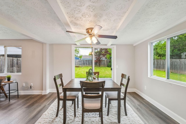 407 Yarmouth Ln, Columbus, OH 43228 - dining space with wood finished floors, plenty of natural light, a textured ceiling, and baseboards
