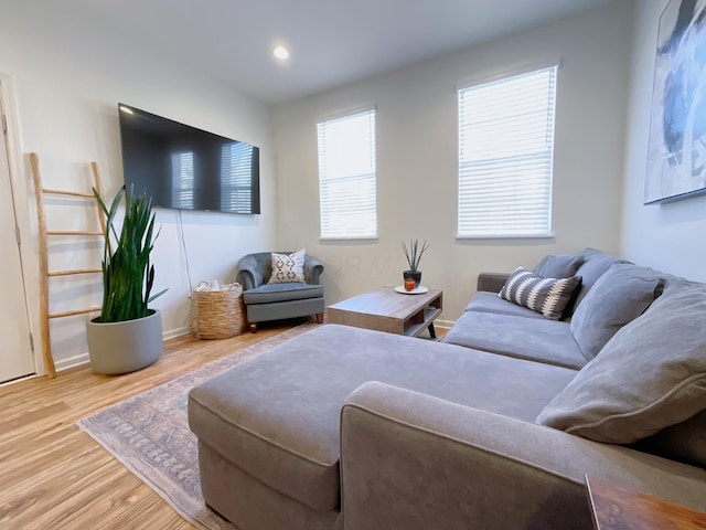 living room featuring wood finished floors and recessed lighting