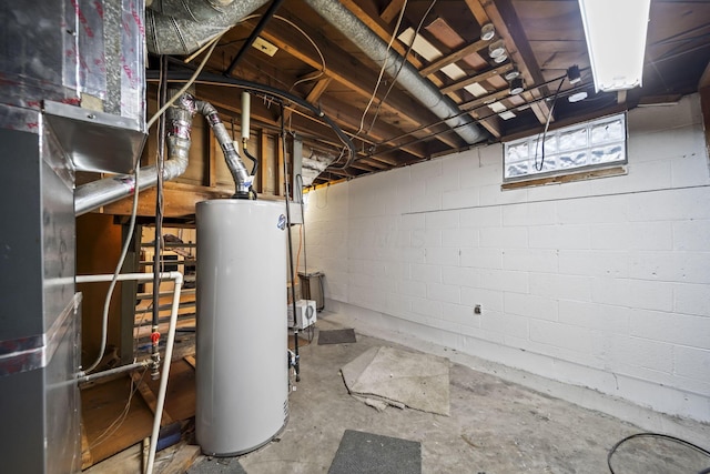 below grade area featuring water heater