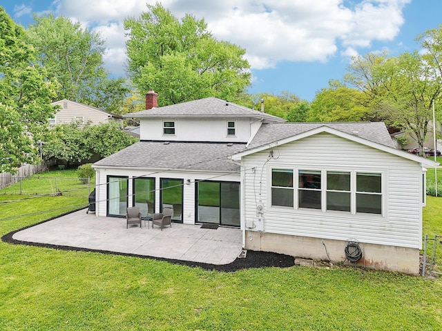 500 Cherrington Ct, Westerville, OH 43081 - rear view of property with roof with shingles, a patio, and a chimney