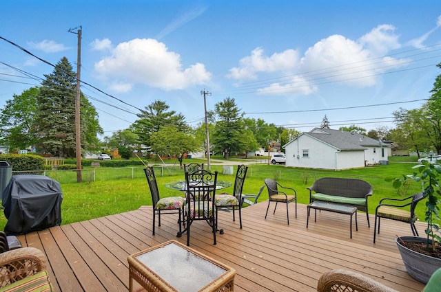 5508 Aspen Rd, Columbus, OH 43229 - wooden deck featuring a lawn, area for grilling, and outdoor dining space