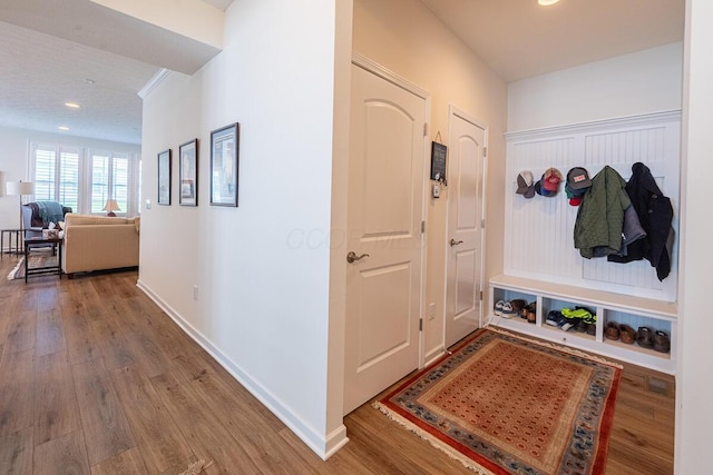6210 Callaway Sq W, New Albany, OH 43054 - mudroom with wood finished floors, recessed lighting, and baseboards