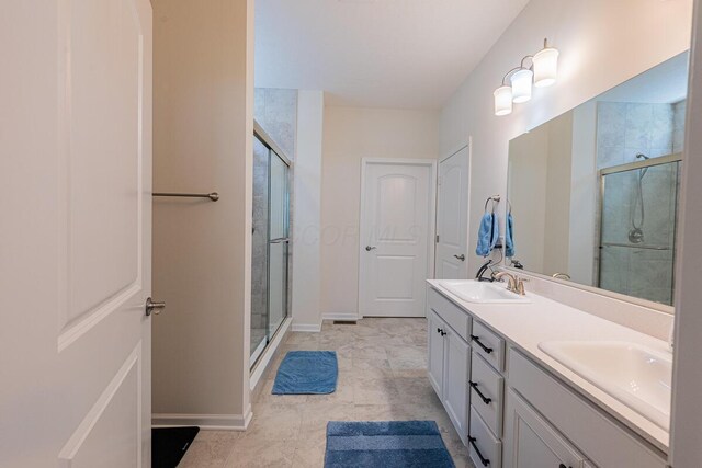 6210 Callaway Sq W, New Albany, OH 43054 - bathroom featuring a shower stall, double vanity, and baseboards