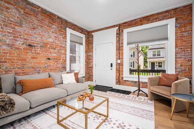 453-455 S 22nd St, Columbus, OH 43205 - living room with brick wall and wood finished floors