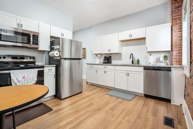 453-455 S 22nd St, Columbus, OH 43205 - kitchen with appliances with stainless steel finishes, light wood-style flooring, a sink, and white cabinets