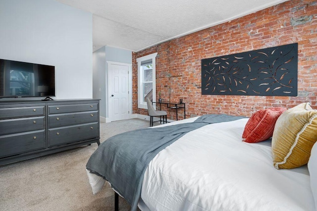453-455 S 22nd St, Columbus, OH 43205 - carpeted bedroom featuring brick wall, baseboards, and a textured ceiling