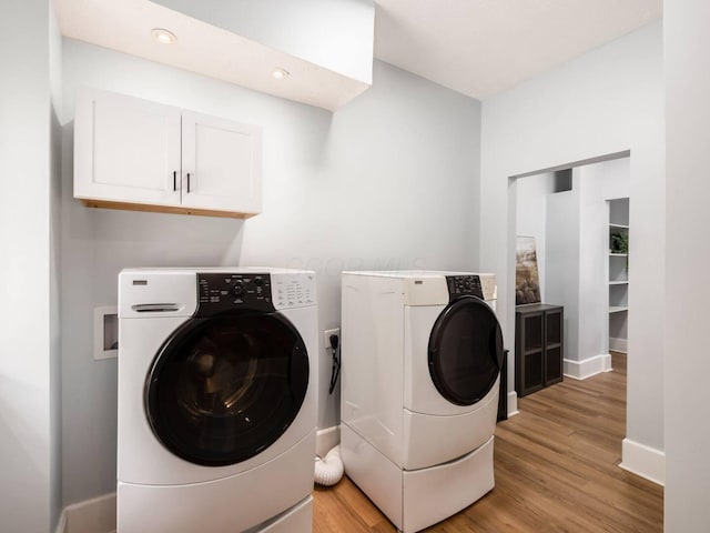 453-455 S 22nd St, Columbus, OH 43205 - clothes washing area with separate washer and dryer, light wood-style flooring, cabinet space, baseboards, and recessed lighting