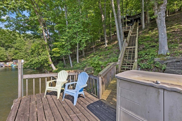 512 Natchez Ln, Sugar Grove, OH 43155 - wooden terrace featuring stairway and a water view