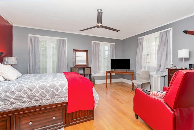 404 Rawling St, Washington Court House, OH 43160 - bedroom with wood finished floors, crown molding, baseboards, and a ceiling fan