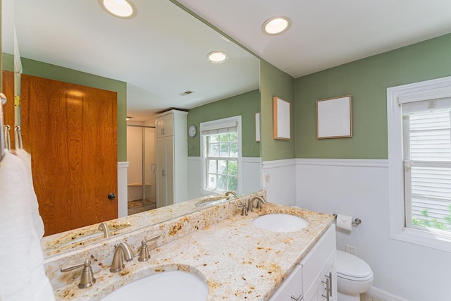 1324 Haines Ave, Columbus, OH 43212 - full bath featuring toilet, a stall shower, double vanity, and recessed lighting