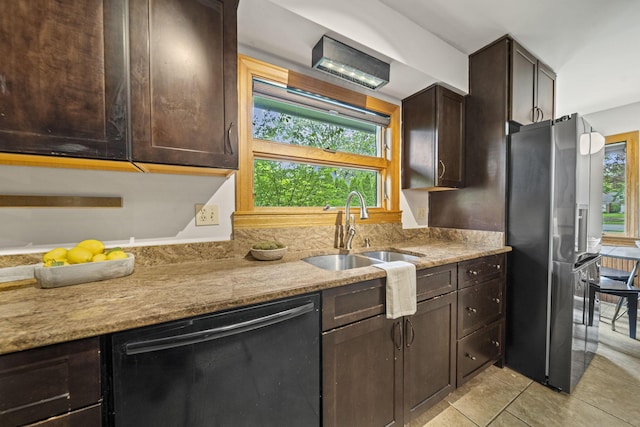 2249 E Broad St, Columbus, OH 43209 - kitchen featuring dishwashing machine, a sink, stainless steel fridge with ice dispenser, and dark brown cabinets