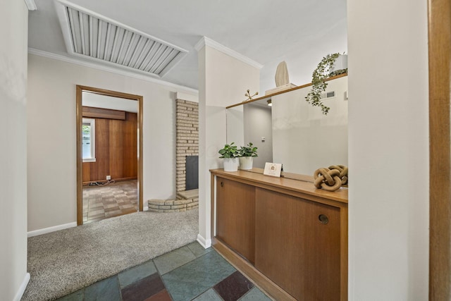 2249 E Broad St, Columbus, OH 43209 - hallway with carpet, ornamental molding, and baseboards