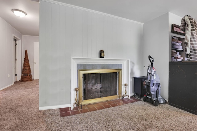 1525 Krebs Dr, Newark, OH 43055 - detailed view of carpet floors, a tiled fireplace, and ornamental molding
