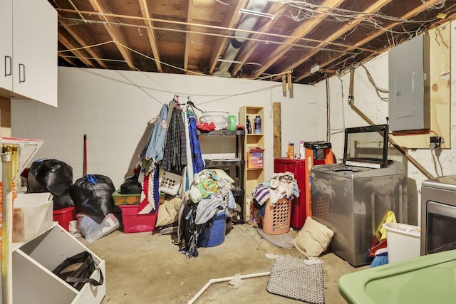 1525 Krebs Dr, Newark, OH 43055 - unfinished basement with electric panel and washer and clothes dryer