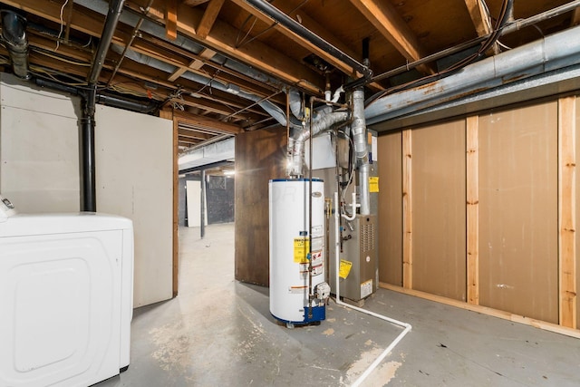 2594 Hubbell Rd, Columbus, OH 43232 - unfinished below grade area featuring water heater, washer / clothes dryer, and heating unit
