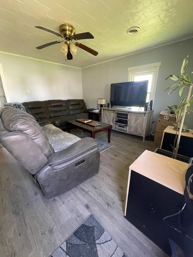 1985 Sedan Ave, Obetz, OH 43207 - living room featuring wood finished floors, a ceiling fan, and crown molding