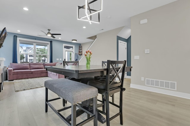 1242 N Grant Ave, Columbus, OH 43201 - dining room featuring light wood finished floors, recessed lighting, a ceiling fan, and baseboards