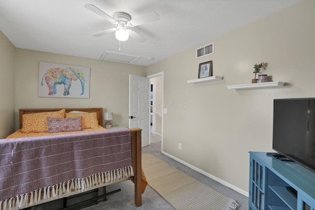 6843 John Dr, Canal Winchester, OH 43110 - bedroom with carpet, ceiling fan, baseboards, and attic access