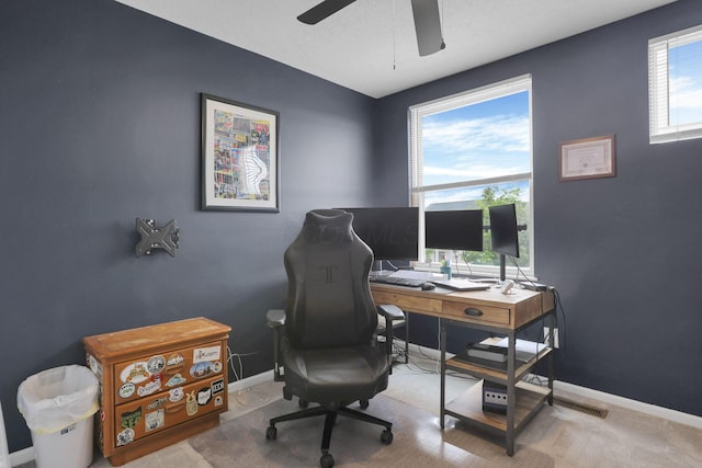 6843 John Dr, Canal Winchester, OH 43110 - office space featuring a ceiling fan, baseboards, and carpet floors