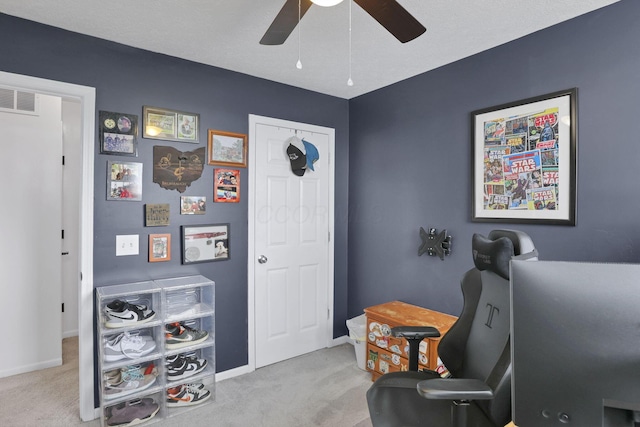 6843 John Dr, Canal Winchester, OH 43110 - carpeted home office with ceiling fan and baseboards