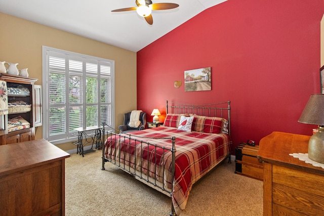 3687 Foresta Grand Dr, Powell, OH 43065 - bedroom with vaulted ceiling, carpet, and a ceiling fan