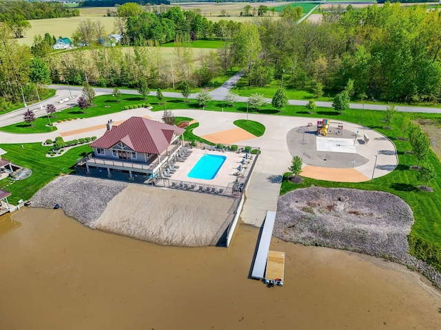 aerial view of a pool