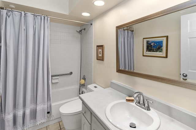 251 Longbranch Dr, Dublin, OH 43017 - bathroom featuring toilet, recessed lighting, vanity, shower / tub combo, and tile patterned floors