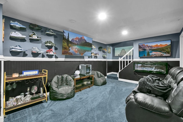 3072 Bocastle Ct, Reynoldsburg, OH 43068 - recreation room with carpet flooring, recessed lighting, and ornamental molding