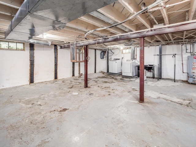 below grade area with separate washer and dryer and water heater