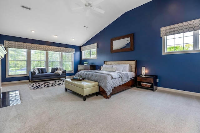4166 Borge Way, Dublin, OH 43016 - bedroom featuring carpet, lofted ceiling, baseboards, ceiling fan, and recessed lighting