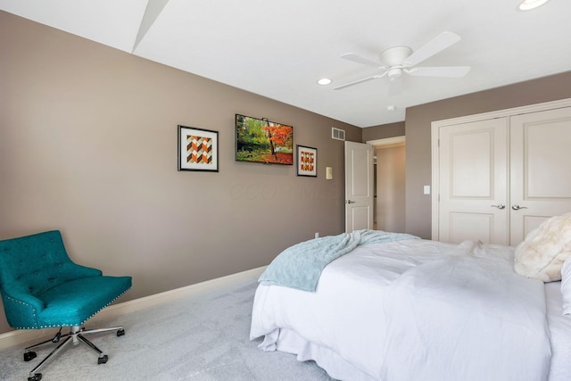 4166 Borge Way, Dublin, OH 43016 - carpeted bedroom with a closet, recessed lighting, baseboards, and ceiling fan