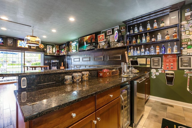4166 Borge Way, Dublin, OH 43016 - bar area featuring beverage cooler, recessed lighting, and refrigerator