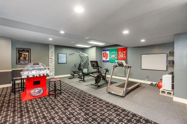 4166 Borge Way, Dublin, OH 43016 - exercise room featuring recessed lighting, baseboards, and carpet floors