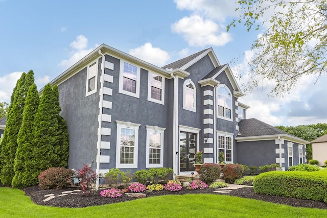 4166 Borge Way, Dublin, OH 43016 - view of front of house with stucco siding and a front lawn