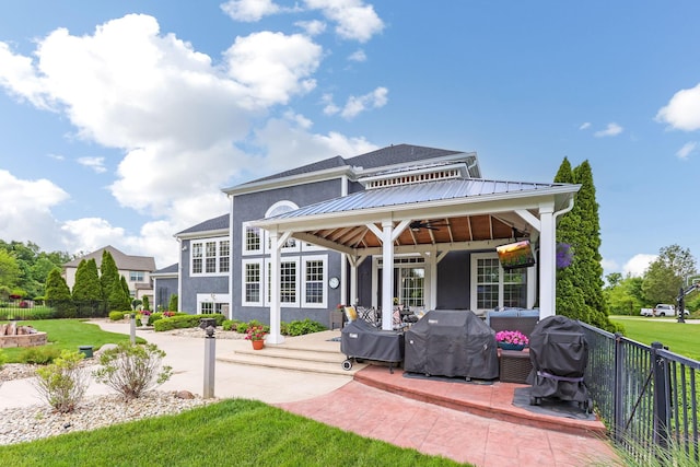 4166 Borge Way, Dublin, OH 43016 - rear view of property featuring a gazebo, stucco siding, and a patio