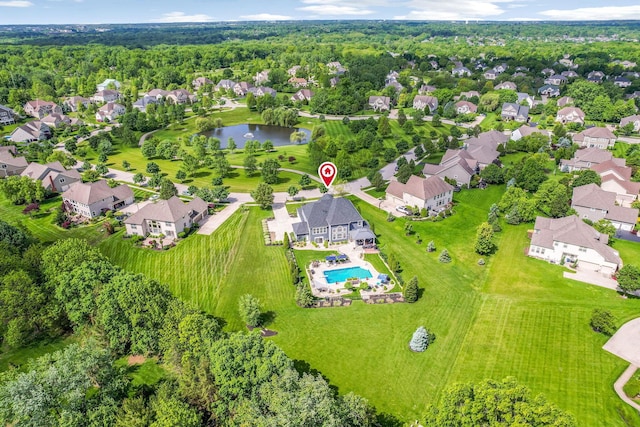 4166 Borge Way, Dublin, OH 43016 - aerial view of residential area with a nearby body of water and a pool