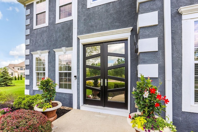 4166 Borge Way, Dublin, OH 43016 - doorway to property featuring french doors and stucco siding