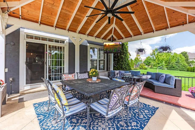 4166 Borge Way, Dublin, OH 43016 - view of patio / terrace featuring an outdoor living space, a ceiling fan, and outdoor dining space
