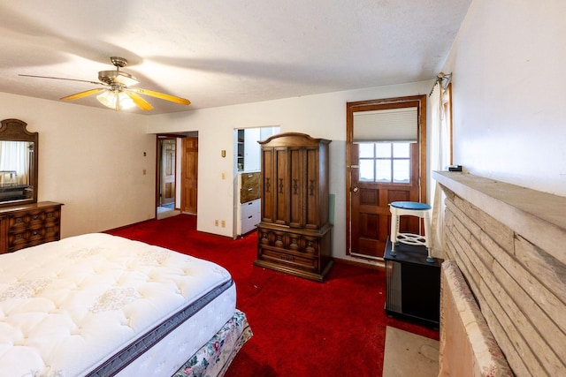 bedroom with carpet floors and a ceiling fan