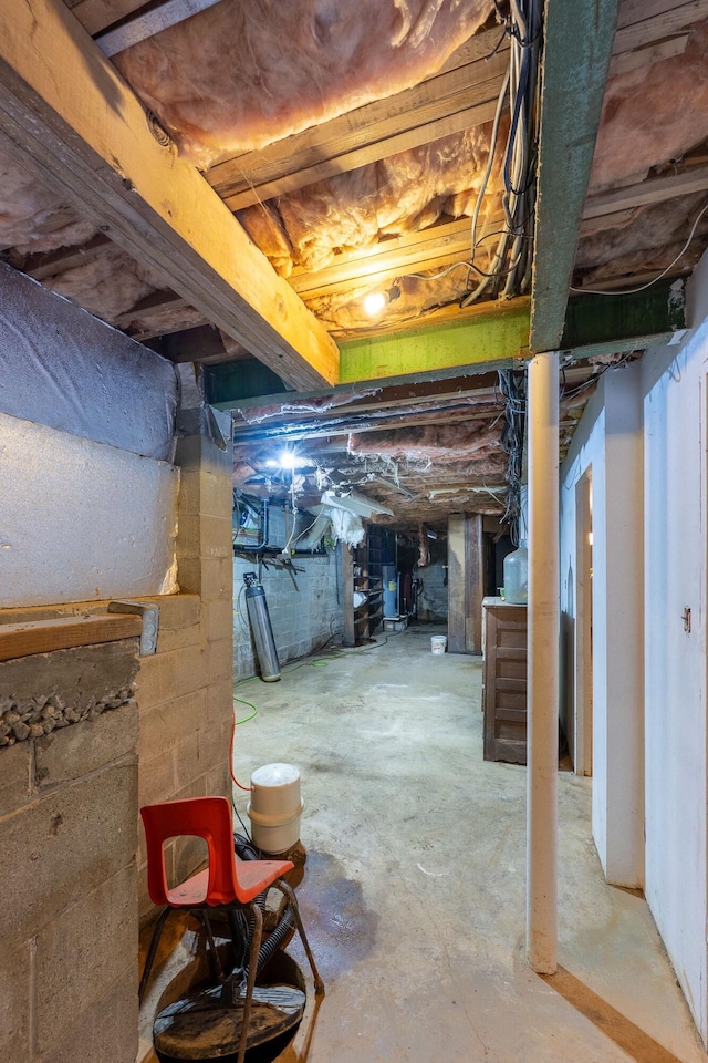 view of unfinished basement