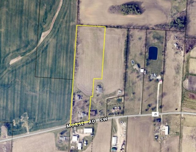 aerial overview of property's location with property parcel outlined