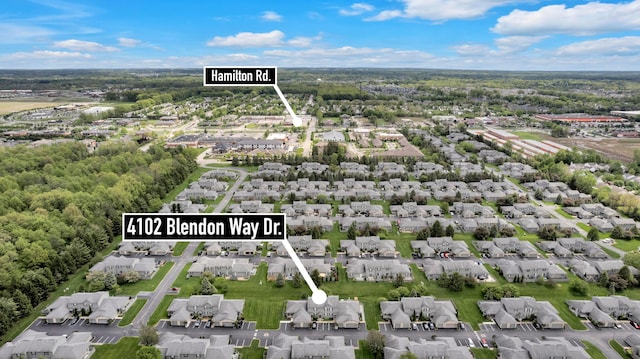 aerial overview of property's location featuring nearby suburban area
