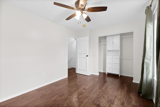 4102 Blendon Way Dr, Columbus, OH 43230 - unfurnished bedroom featuring dark wood-style flooring, a closet, and ceiling fan
