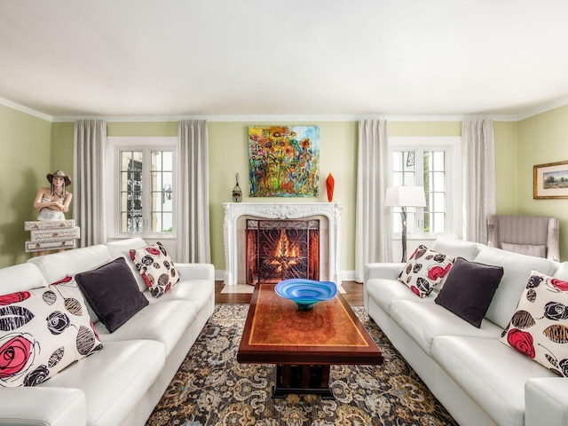 10 Park Dr, Columbus, OH 43209 - living room with crown molding, a high end fireplace, and wood finished floors