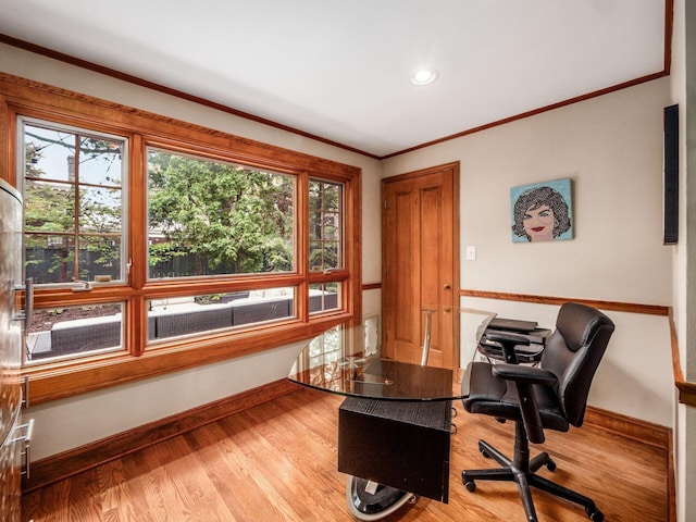 10 Park Dr, Columbus, OH 43209 - office featuring baseboards, wood finished floors, crown molding, and recessed lighting