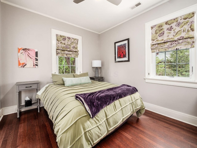 10 Park Dr, Columbus, OH 43209 - bedroom featuring baseboards, wood finished floors, crown molding, and ceiling fan