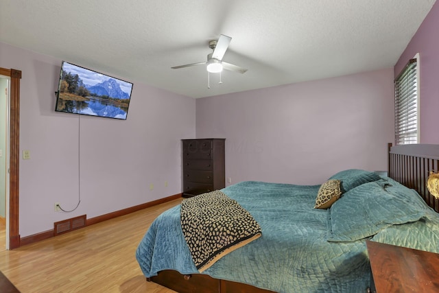 11708 Broad St, Millersport, OH 43046 - bedroom featuring light wood finished floors, a ceiling fan, baseboards, and a textured ceiling