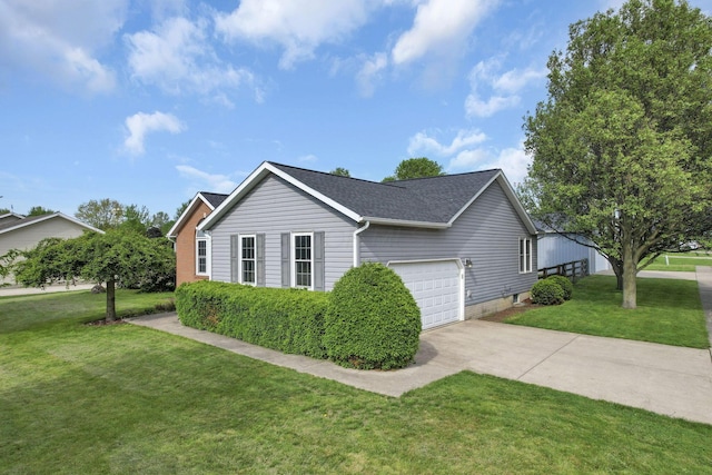 11708 Broad St, Millersport, OH 43046 - view of side of property featuring an attached garage, a lawn, driveway, and roof with shingles