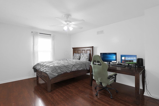 210 Carson Ct, Pickerington, OH 43147 - bedroom featuring an office area, wood-type flooring, a ceiling fan, and baseboards